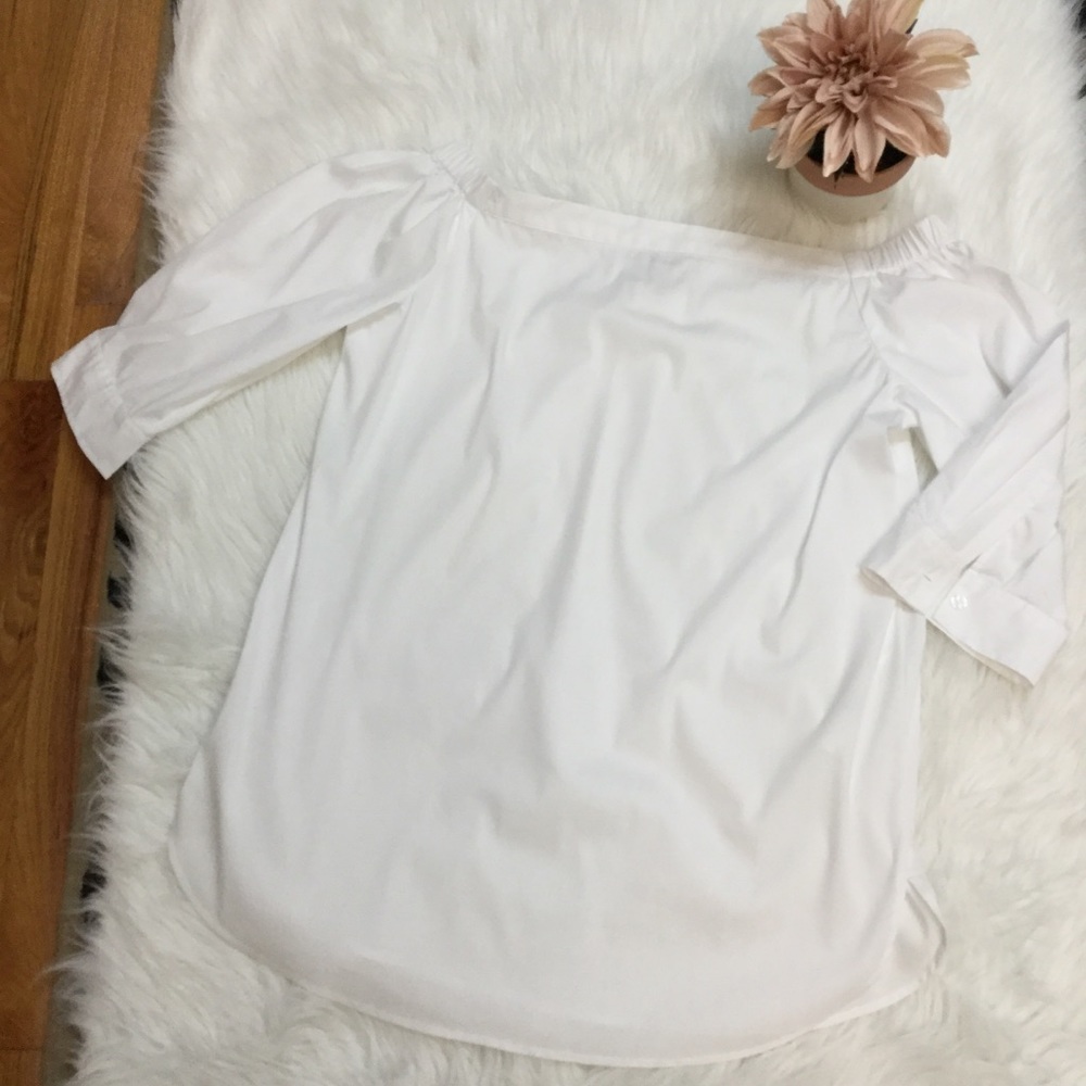 CHICO’S sz 1 (Medium) Blouse Off The Shoulder Cotton Blend Crisp White